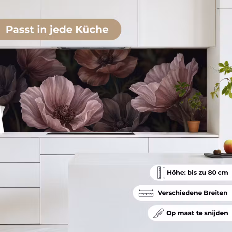 Bloemen - Natuur - Roze - Donker - Modern keuken achterwand 2 middel -sfeer4_DE