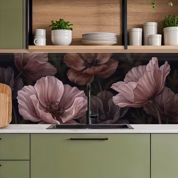 Bloemen - Natuur - Roze - Donker - Modern keuken achterwand 2 middel -sfeer3