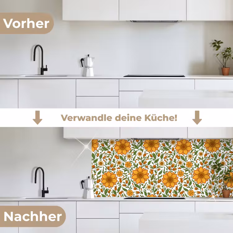 Bloemen - Oranje - Design keuken achterwand 2 middel 871 -voor-na_DE