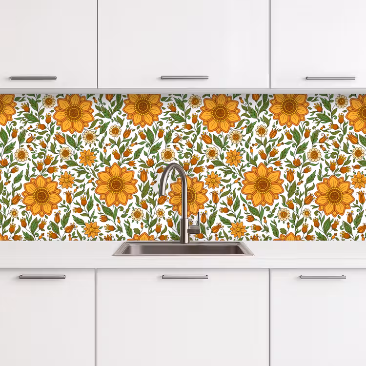 Bloemen - Oranje - Design keuken achterwand 2 middel 871 -3d