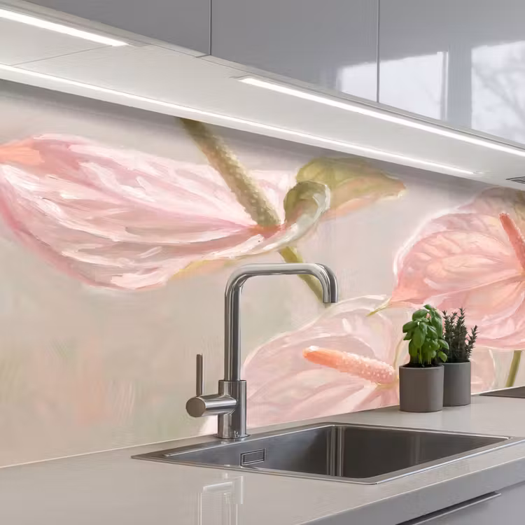 Bloemen - Pastel - Abstract - Natuur - Groen keuken achterwand 2 middel -3d_schuin