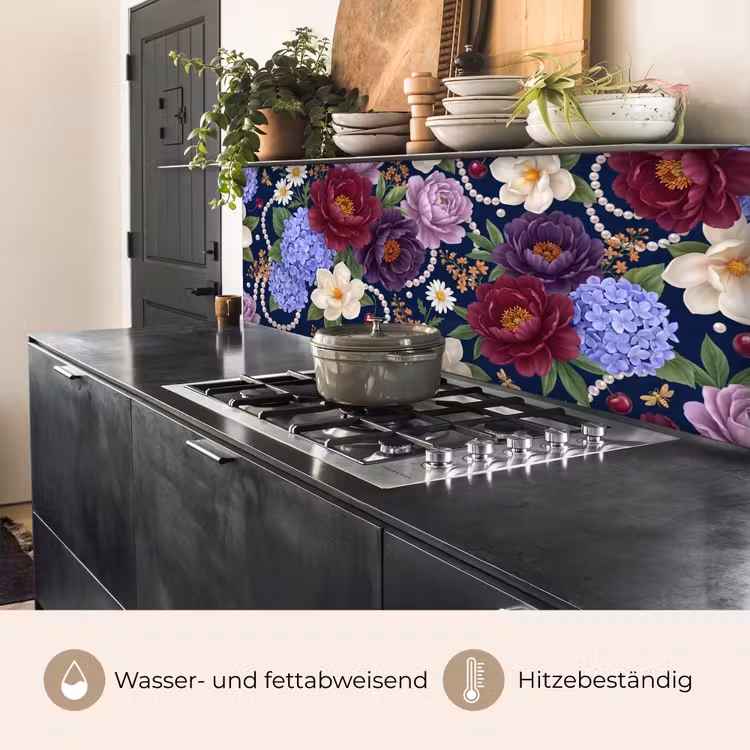 Bloemen - Parels - Decoratie - Modern - Blauw keuken achterwand 2 middel -usp_DE