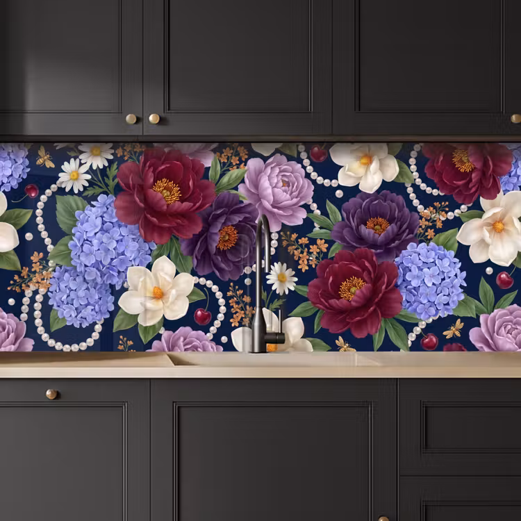 Bloemen - Parels - Decoratie - Modern - Blauw keuken achterwand 2 middel -sfeer1