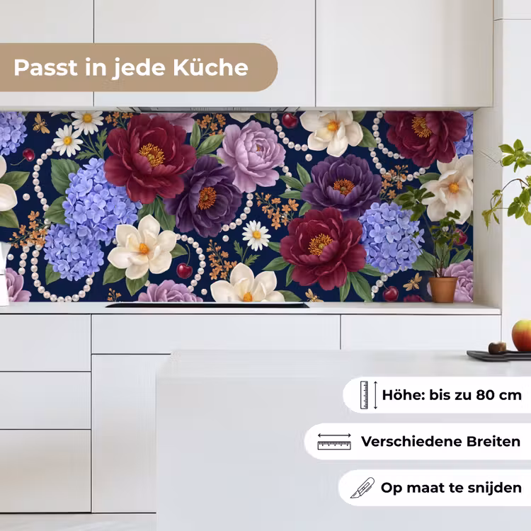 Bloemen - Parels - Decoratie - Modern - Blauw keuken achterwand 2 middel -sfeer4_DE