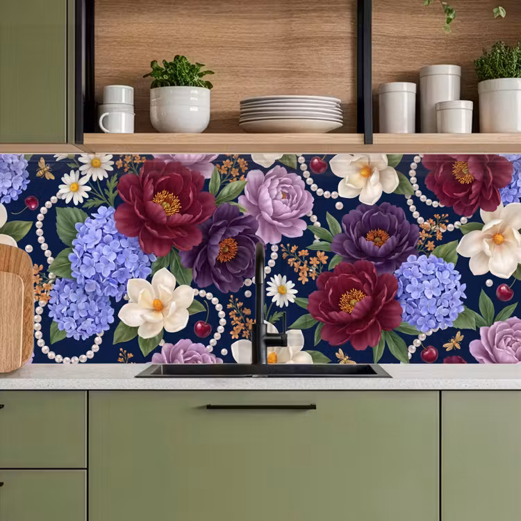 Bloemen - Parels - Decoratie - Modern - Blauw keuken achterwand 2 middel -sfeer3
