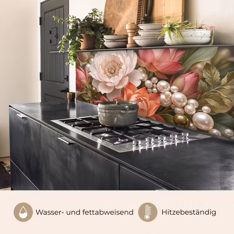 Bloemen - Parels - Elegant - Roze - Wit keuken achterwand 2 middel -usp_DE