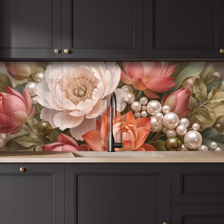 Bloemen - Parels - Elegant - Roze - Wit keuken achterwand 2 middel -sfeer1