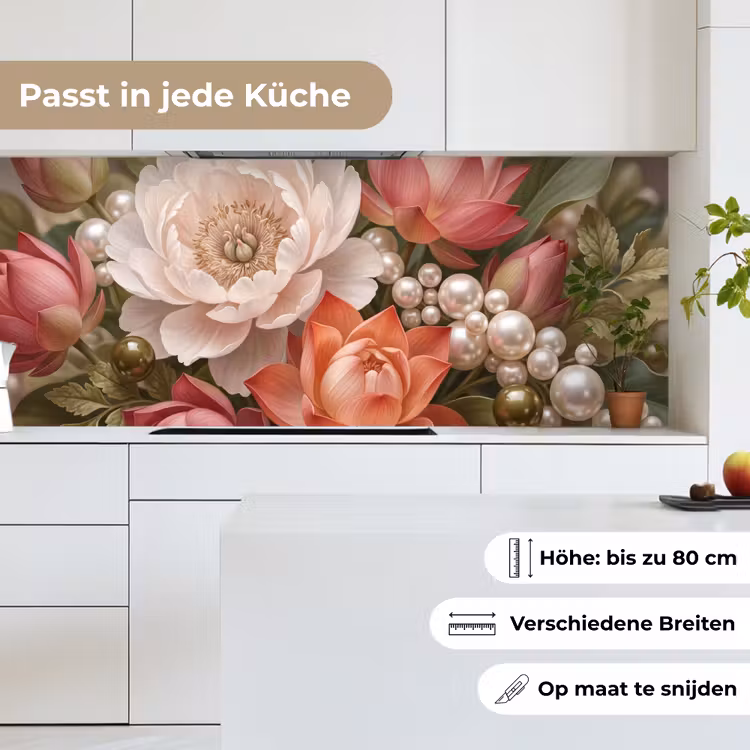Bloemen - Parels - Elegant - Roze - Wit keuken achterwand 2 middel -sfeer4_DE