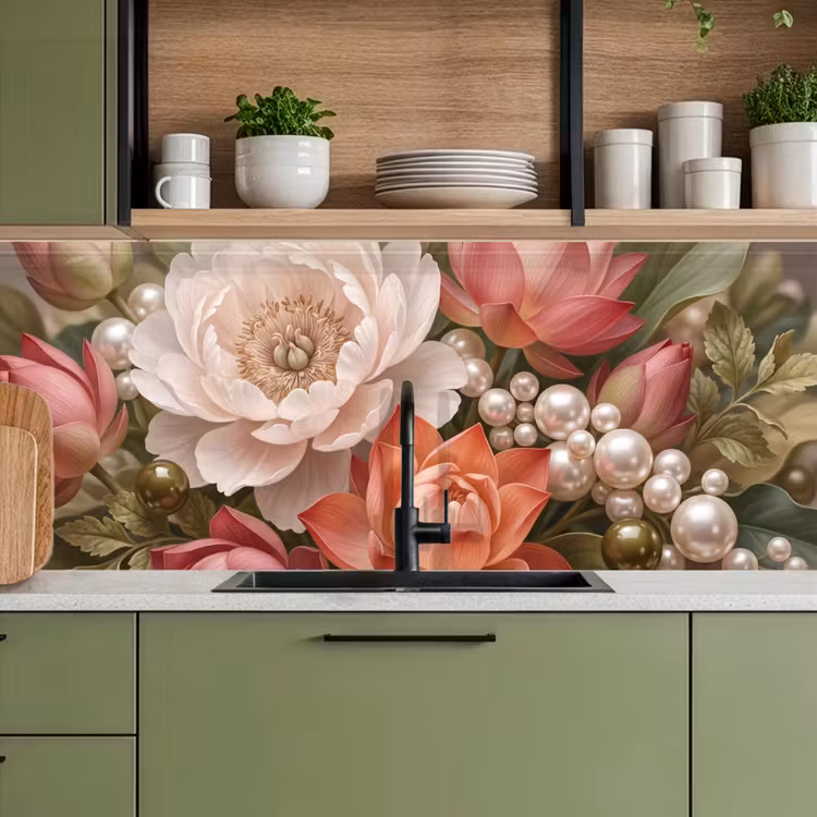 Bloemen - Parels - Elegant - Roze - Wit keuken achterwand 2 middel -sfeer3