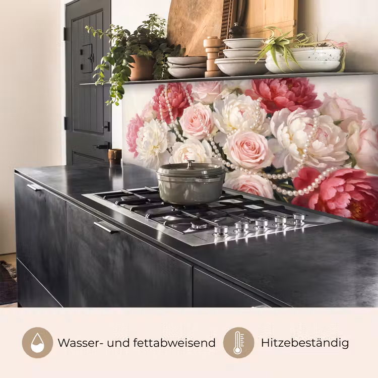 Bloemen - Parels - Romantiek - Klassiek - Roze keuken achterwand 2 middel -usp_DE