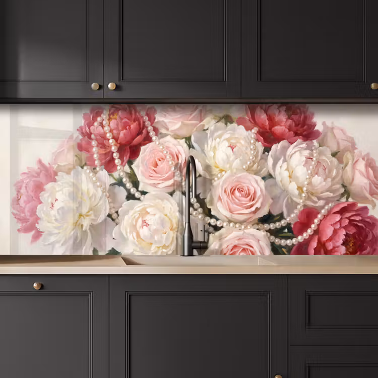 Bloemen - Parels - Romantiek - Klassiek - Roze keuken achterwand 2 middel -sfeer1