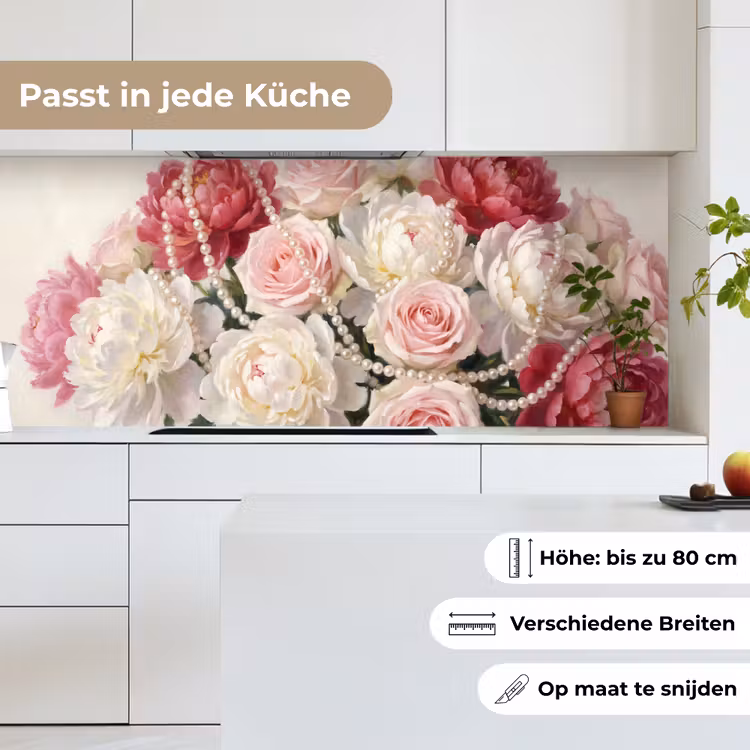 Bloemen - Parels - Romantiek - Klassiek - Roze keuken achterwand 2 middel -sfeer4_DE