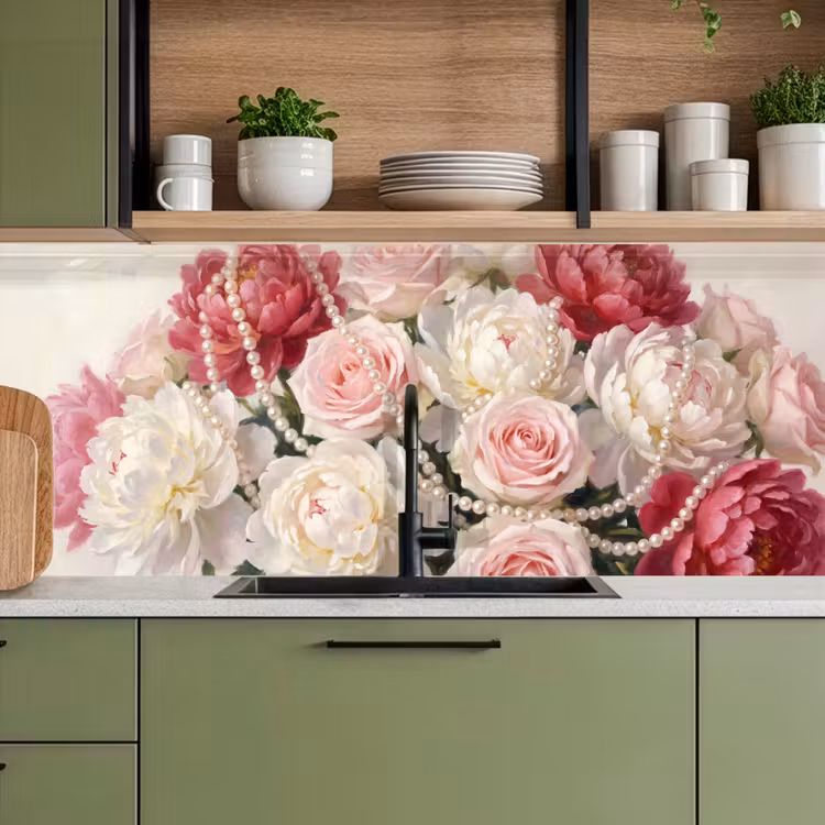 Bloemen - Parels - Romantiek - Klassiek - Roze keuken achterwand 2 middel -sfeer3