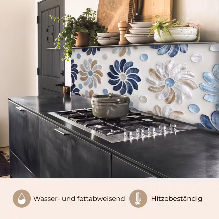 Bloemen - Parelmoer - Abstract - Patroon - Blauw keuken achterwand 2 middel -usp_DE
