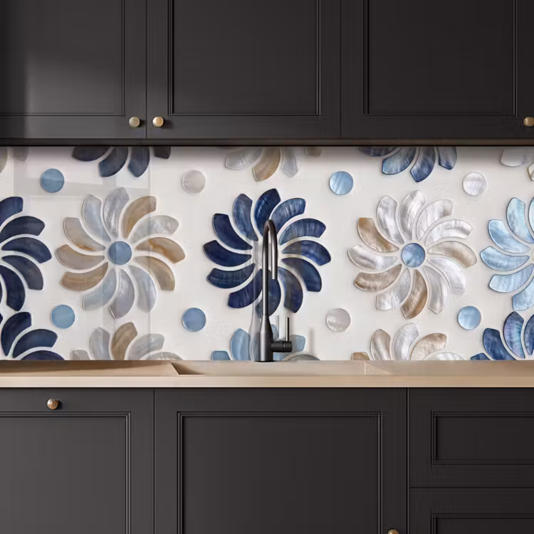 Bloemen - Parelmoer - Abstract - Patroon - Blauw keuken achterwand 2 middel -sfeer1