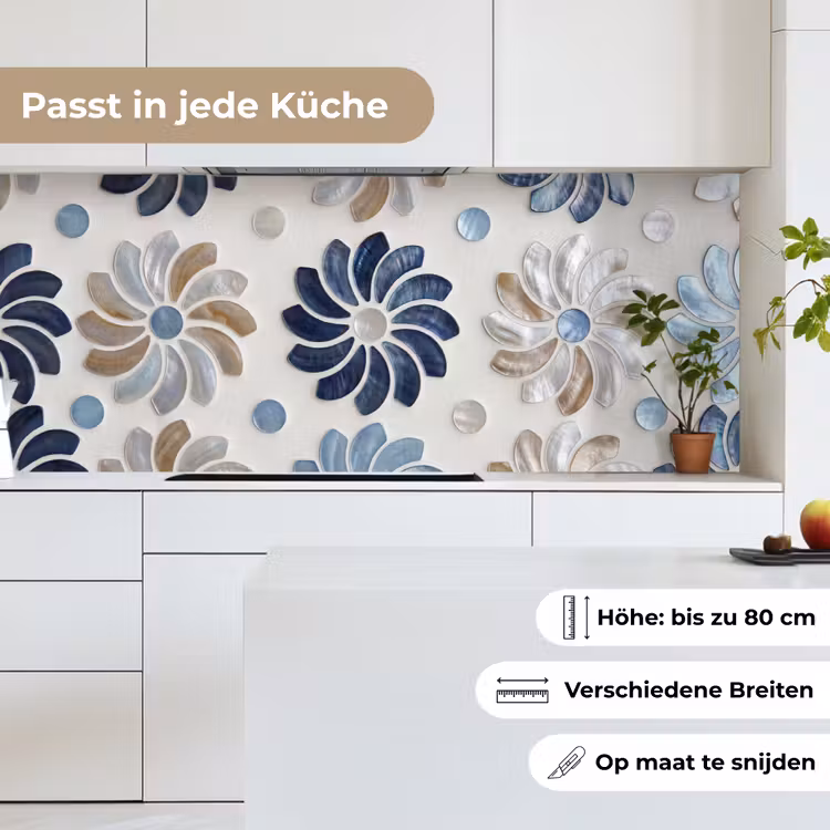 Bloemen - Parelmoer - Abstract - Patroon - Blauw keuken achterwand 2 middel -sfeer4_DE