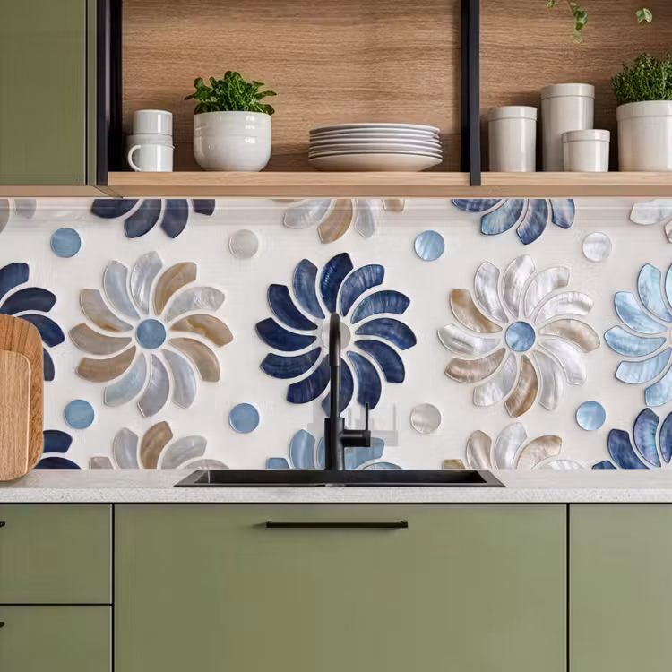 Bloemen - Parelmoer - Abstract - Patroon - Blauw keuken achterwand 2 middel -sfeer3