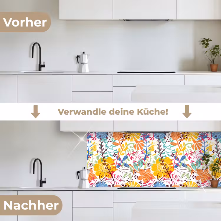 Bloemen - Planten - Regenboog - Patronen keuken achterwand 2 middel 871 -voor-na_DE