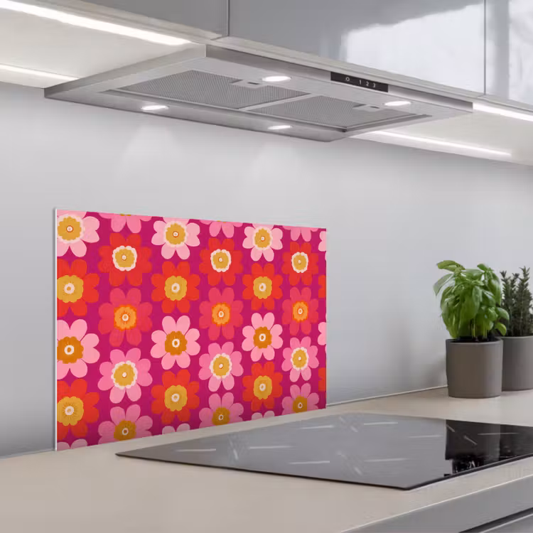 Bloemen - Retro - Kleurrijk keuken achterwand spatscherm klein 900 -3d_schuin