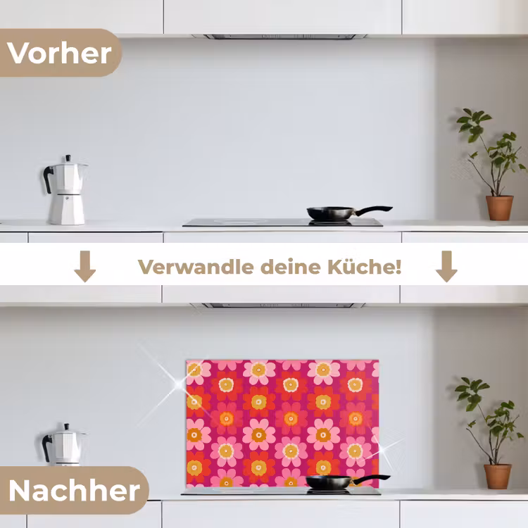 Bloemen - Retro - Kleurrijk keuken achterwand spatscherm klein 900 -voor_na_DE