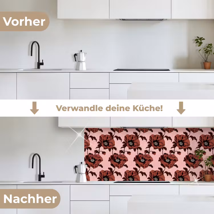 Bloemen - Retro - Rood keuken achterwand 2 middel 871 -voor-na_DE