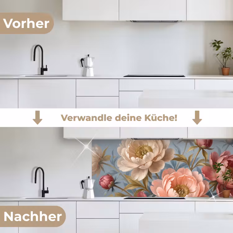 Bloemen - Roze - Beige - Modern - Natuur keuken achterwand 2 middel -voor-na_DE