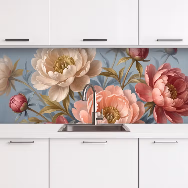 Bloemen - Roze - Beige - Modern - Natuur keuken achterwand 2 middel -3d