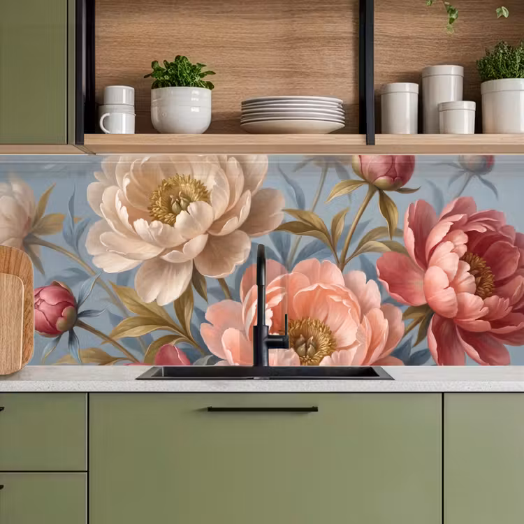 Bloemen - Roze - Beige - Modern - Natuur keuken achterwand 2 middel -sfeer3