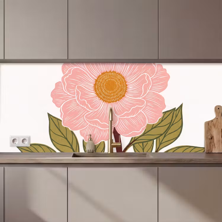 Küchenrückwand - Blumen – Rosa – Illustration - Bloemen - Roze - Illustratie keuken achterwand 2 middel zz_3dshopping