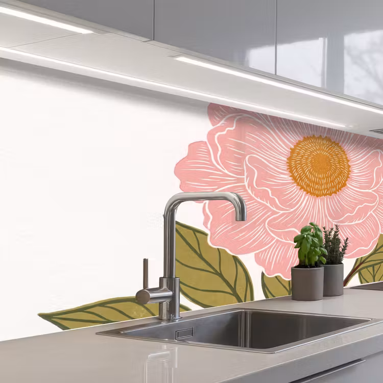 Küchenrückwand - Blumen – Rosa – Illustration - Bloemen - Roze - Illustratie keuken achterwand 2 middel