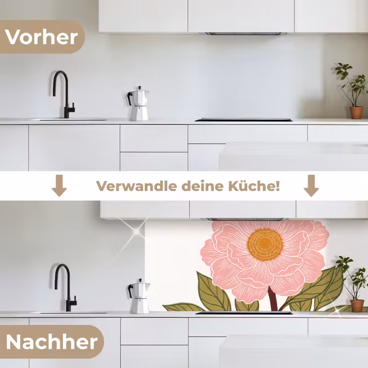 Küchenrückwand - Blumen – Rosa – Illustration - Bloemen - Roze - Illustratie keuken achterwand 2 middel