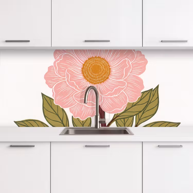Küchenrückwand - Blumen – Rosa – Illustration - Bloemen - Roze - Illustratie keuken achterwand 2 middel