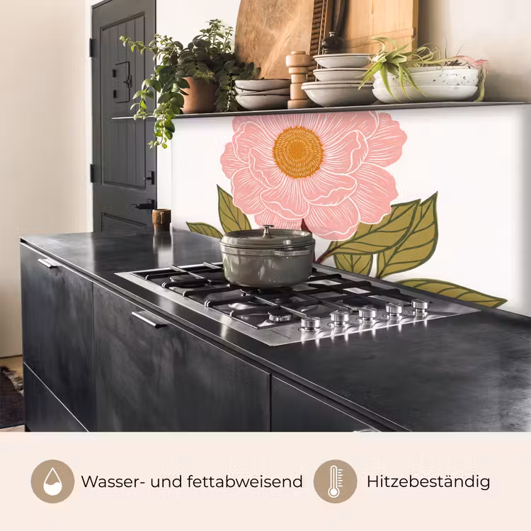 Küchenrückwand - Blumen – Rosa – Illustration - Bloemen - Roze - Illustratie keuken achterwand 2 middel