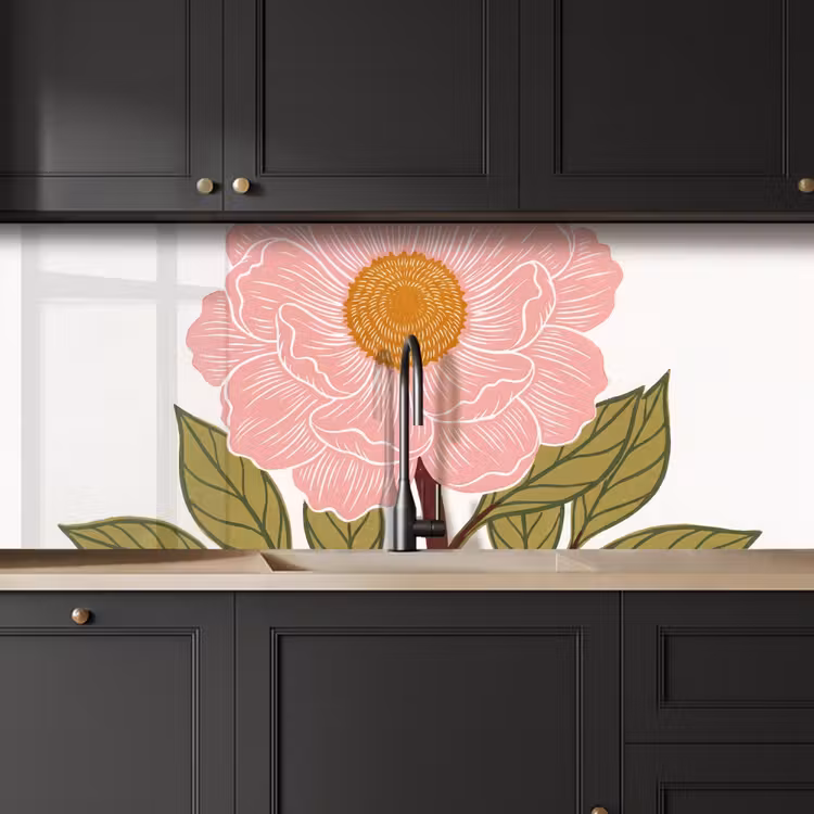 Küchenrückwand - Blumen – Rosa – Illustration - Bloemen - Roze - Illustratie keuken achterwand 2 middel