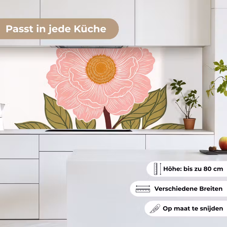 Küchenrückwand - Blumen – Rosa – Illustration - Bloemen - Roze - Illustratie keuken achterwand 2 middel