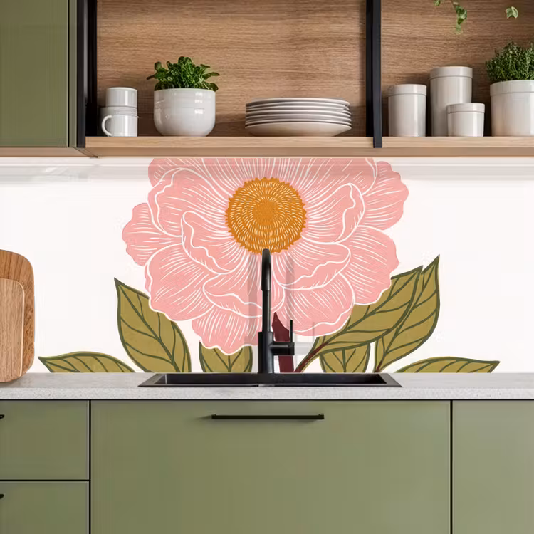 Küchenrückwand - Blumen – Rosa – Illustration - Bloemen - Roze - Illustratie keuken achterwand 2 middel