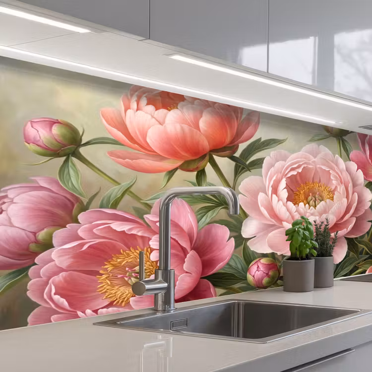 Bloemen - Roze - Klassiek - Gedetailleerd - Natuur keuken achterwand 2 middel -3d_schuin
