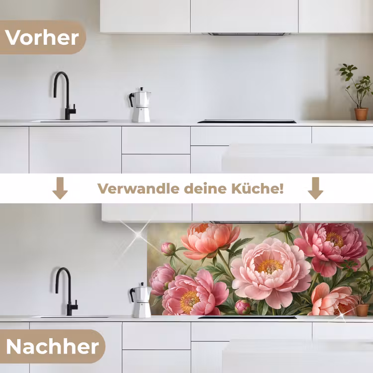 Bloemen - Roze - Klassiek - Gedetailleerd - Natuur keuken achterwand 2 middel -voor-na_DE