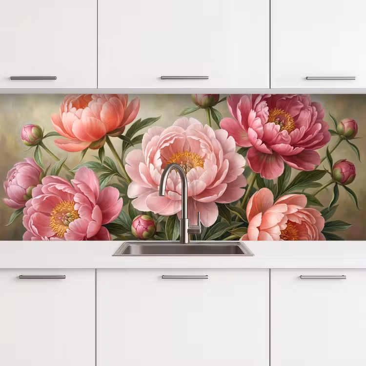 Bloemen - Roze - Klassiek - Gedetailleerd - Natuur keuken achterwand 2 middel -3d