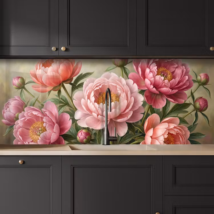 Bloemen - Roze - Klassiek - Gedetailleerd - Natuur keuken achterwand 2 middel -sfeer1