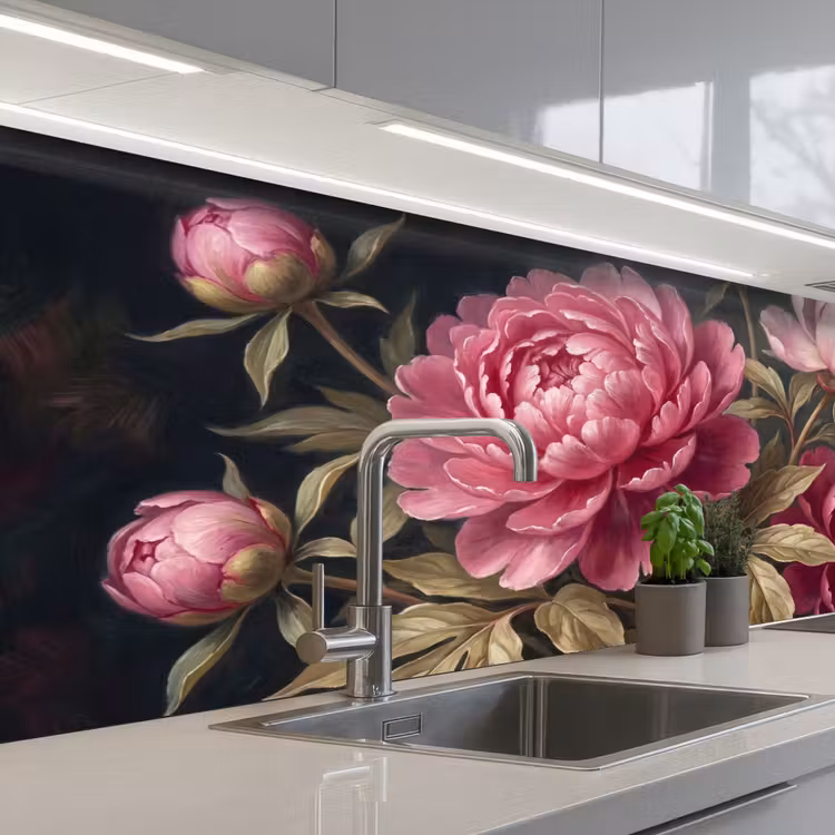 Bloemen - Roze - Klassiek - Natuur keuken achterwand 2 middel -3d_schuin
