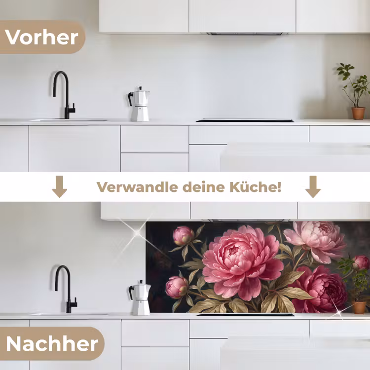 Bloemen - Roze - Klassiek - Natuur keuken achterwand 2 middel -voor-na_DE