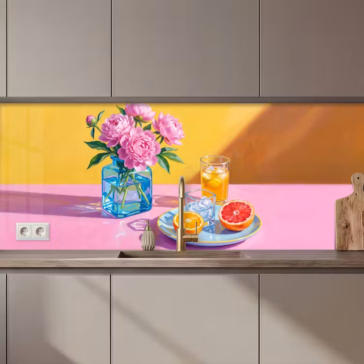 Küchenrückwand - Blumen – Rosa – Modern - Bloemen - Roze - Modern keuken achterwand 2 middel zz_3dshopping