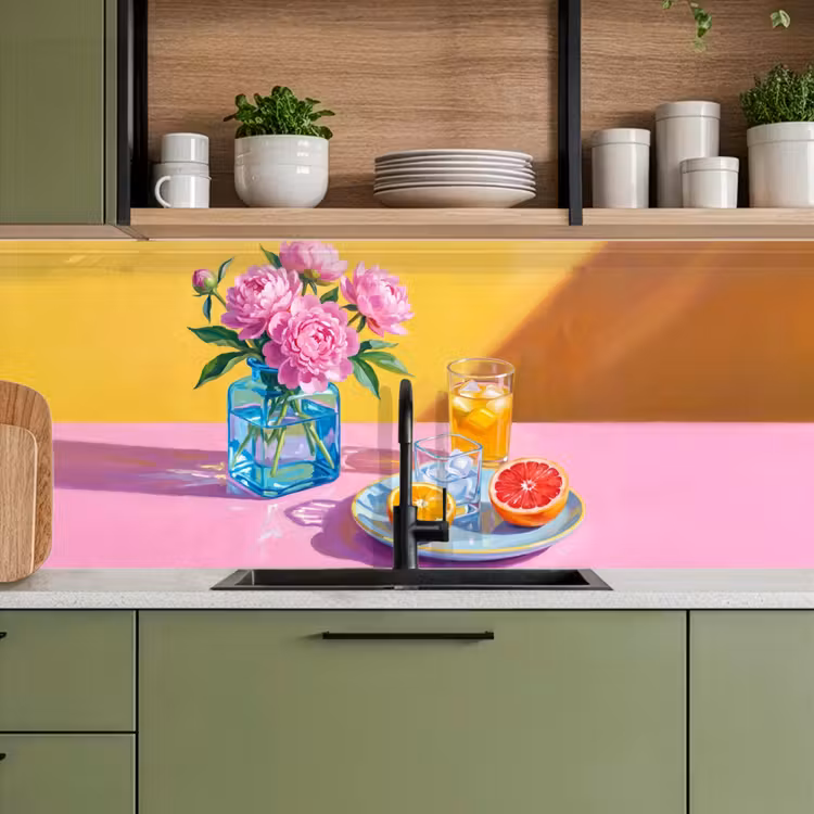 Küchenrückwand - Blumen – Rosa – Modern - Bloemen - Roze - Modern keuken achterwand 2 middel