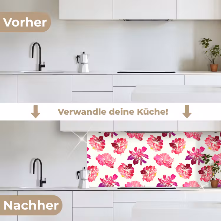 Bloemen - Roze - Patroon keuken achterwand 2 middel 871 -voor-na_DE