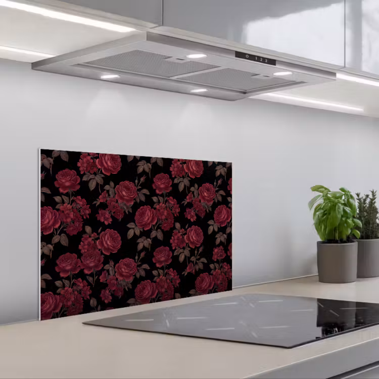 Bloemen - Roos - Patroon - Klassiek - Rood keuken achterwand spatscherm klein -3d_schuin