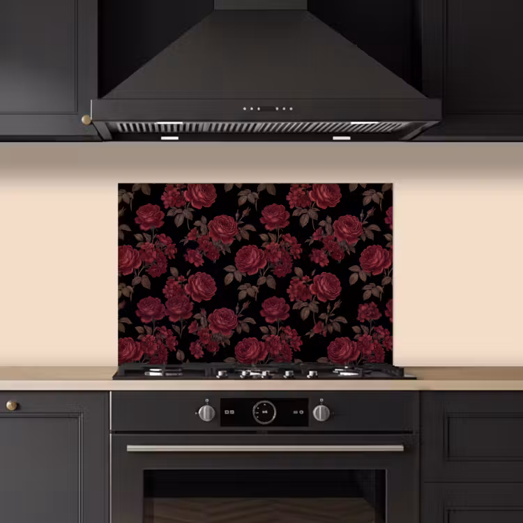 Bloemen - Roos - Patroon - Klassiek - Rood keuken achterwand spatscherm klein -sfeer1