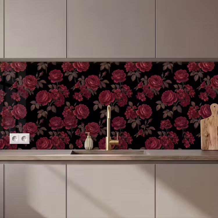 Bloemen - Roos - Patroon - Klassiek - Rood keuken achterwand 2 middel zz_3dshopping