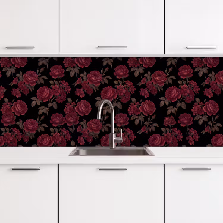 Bloemen - Roos - Patroon - Klassiek - Rood keuken achterwand 2 middel -3d