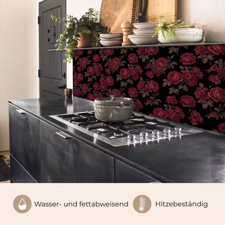 Bloemen - Roos - Patroon - Klassiek - Rood keuken achterwand 2 middel -usp_DE